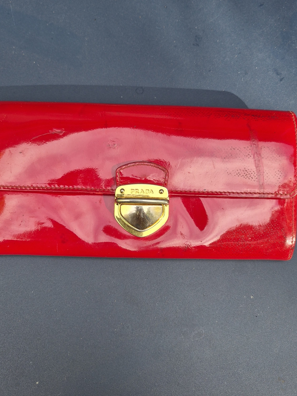 Prada Red Patent Leather Clutch with Gold-Tone Lock